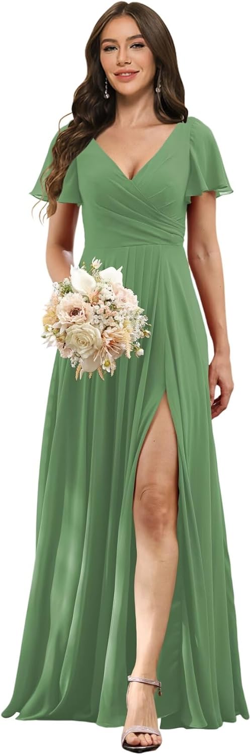 Womens V Neck Short Sleeve Bridesmaid Dresses Long Ecuador