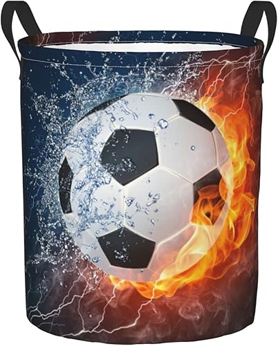 Dujiea Cesta redonda de almacenamiento de balón de fútbol en fuego y agua con asa, plegable, bolsa de almacenamiento de lona sucia para lavandería, Dujiea Cesta redonda de almacenamiento de balón de fútbol en fuego y agua con asa, plegable, bolsa de almacenamiento de lona sucia para lavandería,