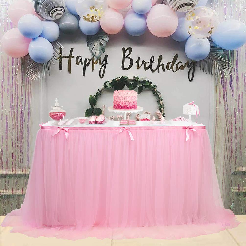 JEELINBORE Jupe de Table en Tulle Chic Jolie Nappe de Fete pour Mariage Fête d'anniversaire Décoration de Douche de Bébé - Bleu lac, 280 * 76cm