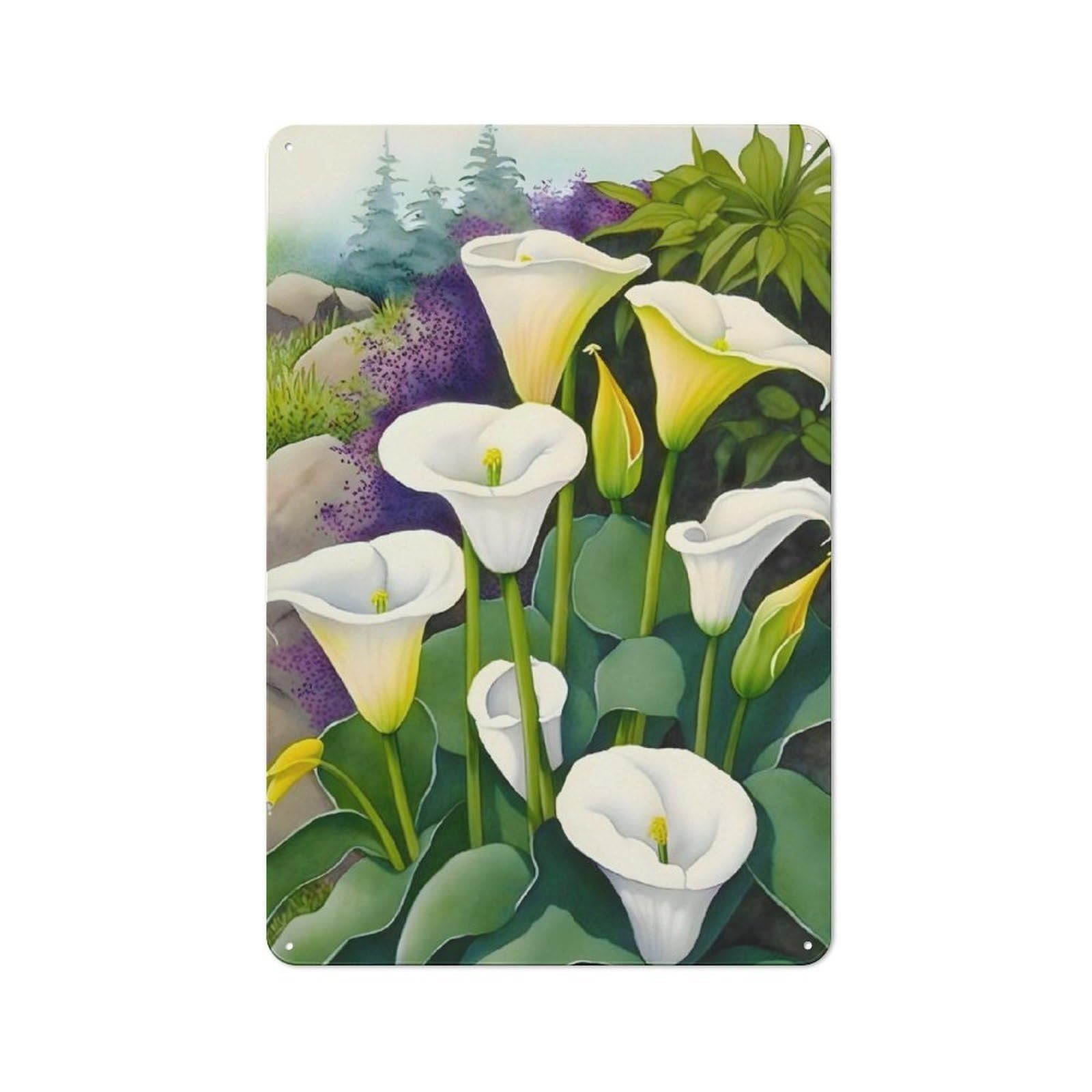 Junmoney Flower Of Life Calla Lily Rustic Metal Sign 30X20cm Featuring For Hallway Wall, For Collectors Decorating Hallways And Entrance Areas