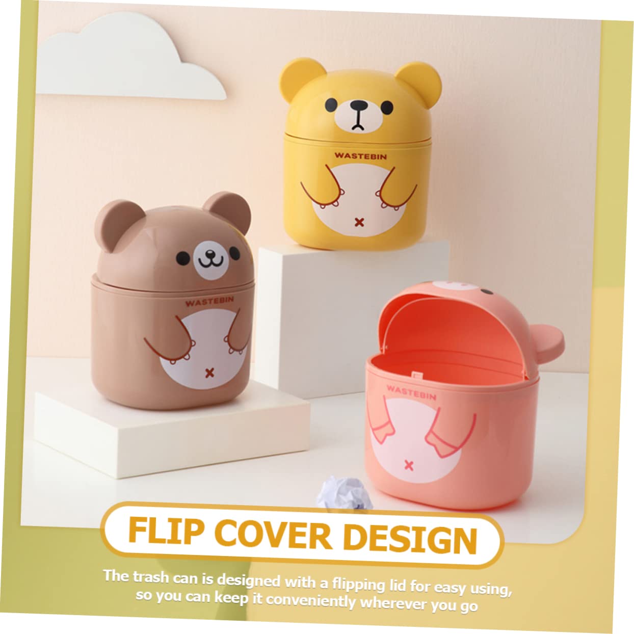 LABRIMP Inspired Mini Desk Trash Can Tiny Office Can Lid Plastic for Desktop Dorm Small Garbage Storage