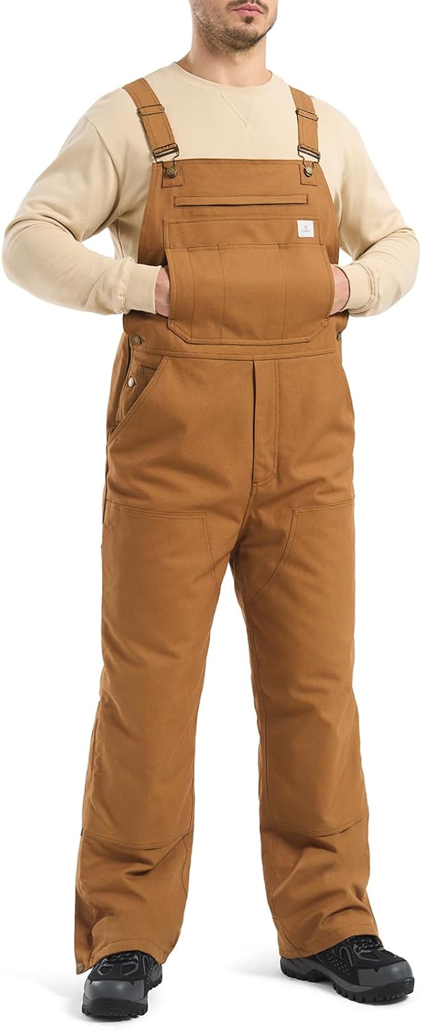 HISEA Insulated Bib Overalls for Men, Winter Water Resistant Duck Canvas Overall, Loose Fit Utility Workwear for Cold Weather - Image 7