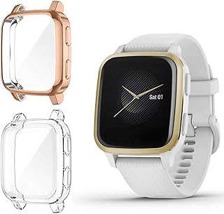 Leetoyi Screen Protector Case Compatible with Garmin Venu Sq/Venu Sq Music, TPU Rugged Bumper Case Cover All-Around Protective Plated Shell Case (Rose Gold/Clear)