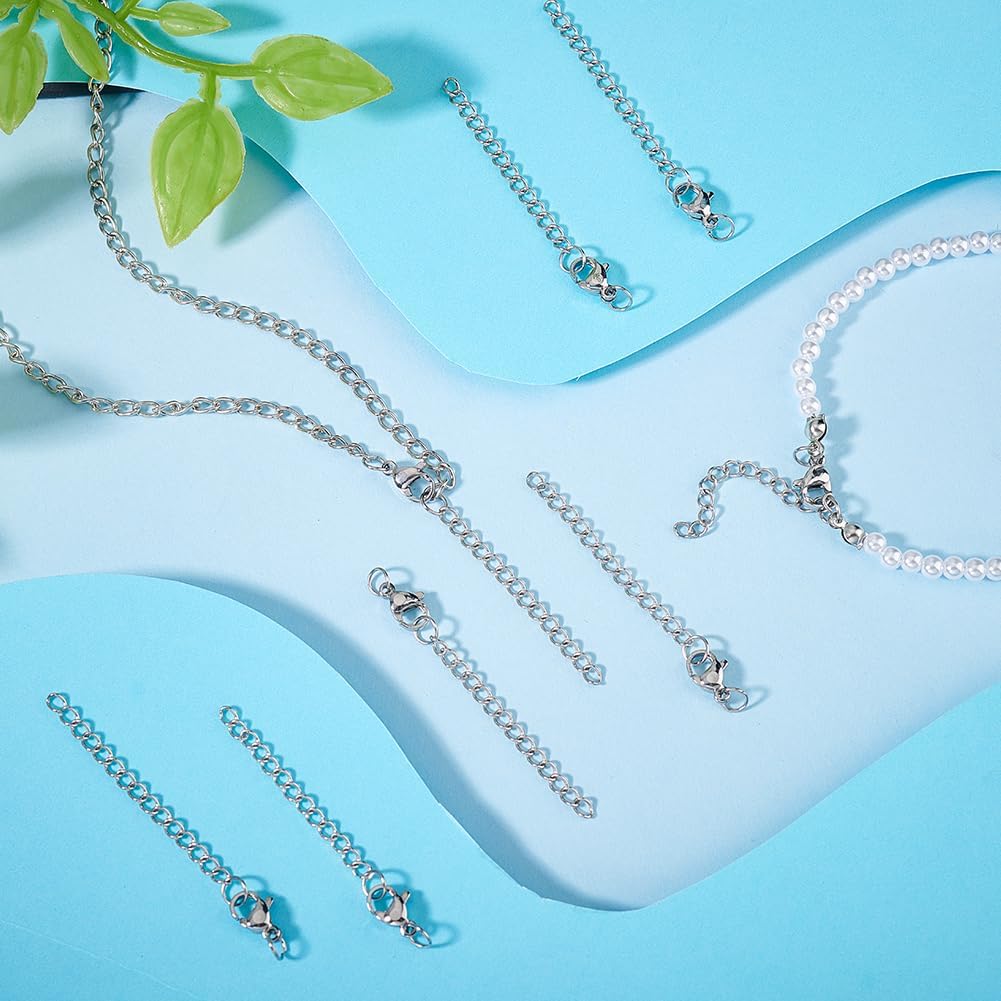 UNICRAFTALE 30Pcs 55mm Long 304 Stainless Steel Curb Chain Extender End Chains with Lobster Claw Clasps Open Jump Ring Extension for Jewelry Making Necklaces Bracelet Anklets - Image 2