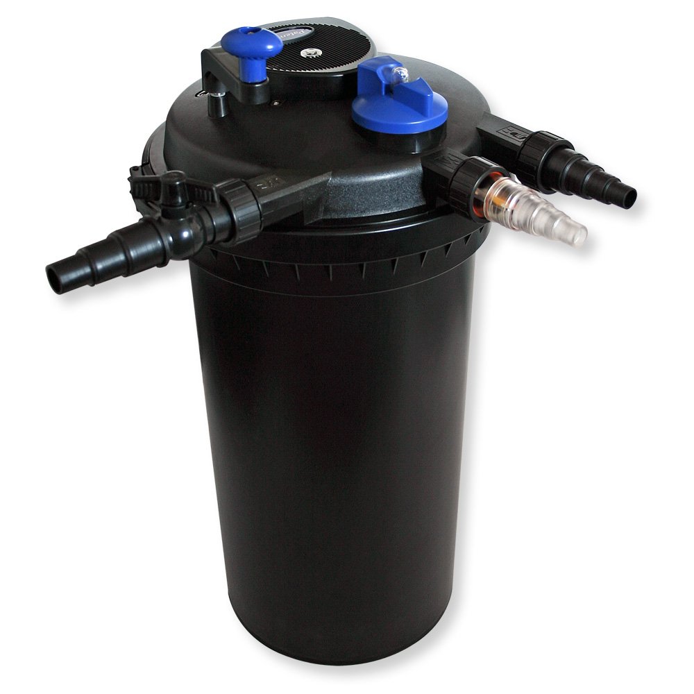 SunSun Kit complet: CPF-15000 Filtre de bassin à pression jusqu’à 30000 L avec 18 Watt UV-C lampe uv, CTF-8000 SuperECO pompe de filtration 8000l/h 70W, Y-distributeur