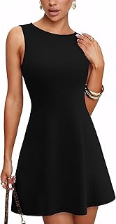 Women's Sleeveless A-Line Fit and Flare Little Short Dress Summer Crewneck High Waist Mini Party Dresses - Buy now