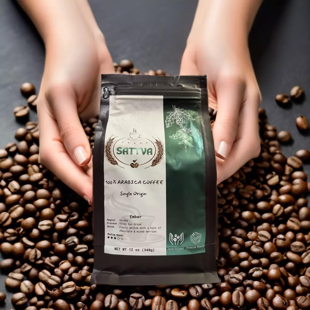 Sattva Coffee Ember Whole Bean Medium Roast - Low Acid, 100% Arabica Single Origin with Fruity Mellow Chocolate & Berry Notes - 12 oz