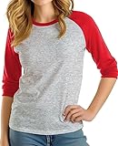 URBAN CREST Baseball Jersey Womens 3/4 Long Sleeves Baseball Tee Shirts- Heather Grey & Red Raglan-[40062021]- X-Small