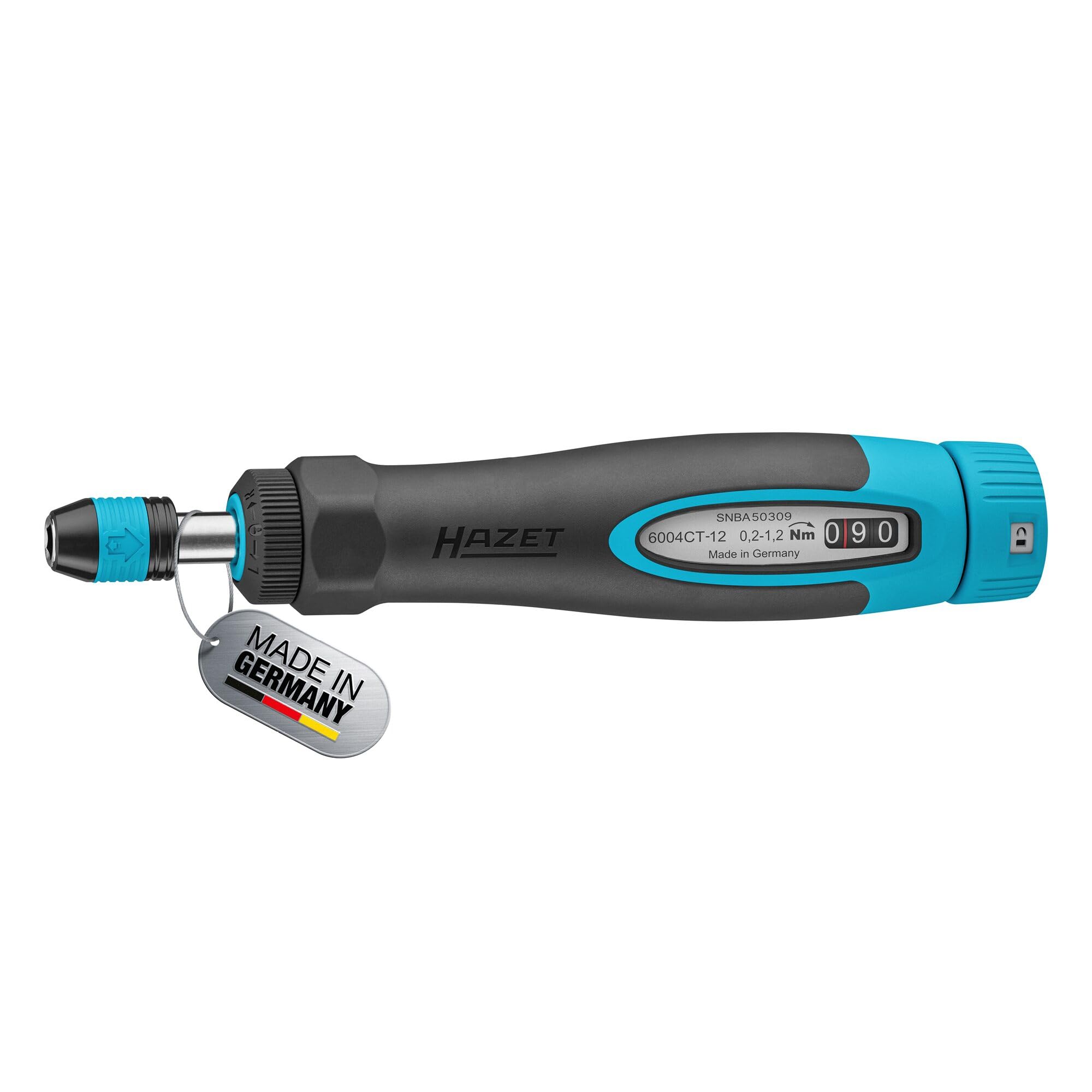 HAZET Drehmomentschraubendreher 6004CT-12, 1/4" mit Standardgriff, 0.2-1.2 Nm, 6% Genauigkeit, 196 mm Länge, umschaltbar rechts/links, Freilaufmechanismus