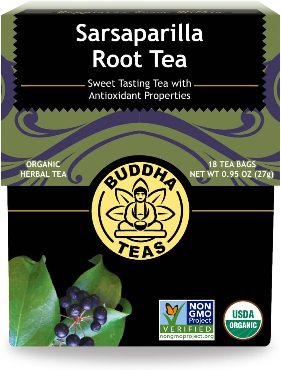 Buddha Teas Organic Sarsaparilla Root Tea - OU Kosher, USDA Organic, CCOF Organic, 18 Bleach-Free Tea Bags