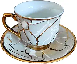 Conjunto Xícara de Café Ouro 12 Peças Porcelana Chinesa Cafezinho Expresso Para Presente (XU000338-1B)