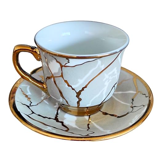 Conjunto Xícara de Café Ouro 12 Peças Porcelana Chinesa Cafezinho Expresso Para Presente (XU000338-1B)