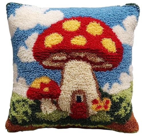 FWRTYCB Latch Hook Pillow Kit Mushroom Crochet Yarn Hooking Pillowcase
