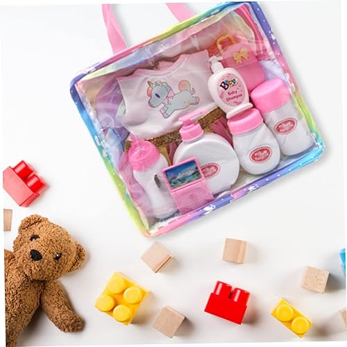 Miniatura 8 de SAFIGLE Almacenamiento de ropa para muñecas, 2 piezas, bolsa de viaje para niños, organizador de ropa de muñeca de tela de dibujos animados, Rosa y