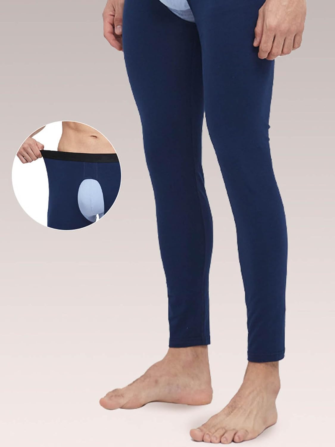 YiZYiF Men Cutout Crotch Pants Open Front Base Layer Leggings Thermal Underwear Bottoms Long Underpants