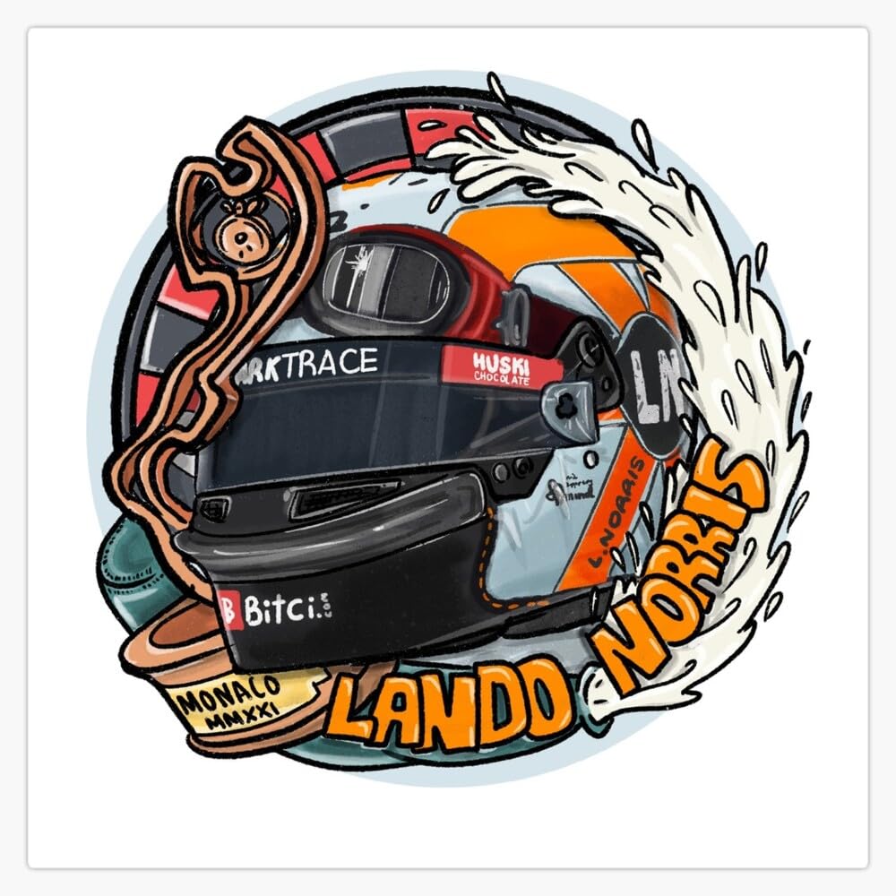 Lando Norris 2021 Monaco Helmet Designs Sticker Decal Car Window Water Bottle 5"