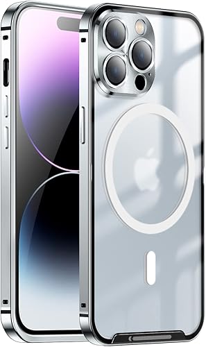 Funda magnética para iPhone 14 Pro compatible con MagSafe con protector de lente de cámara y bloqueo de seguridad, carcasa trasera translúcida mate