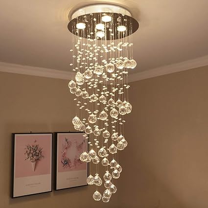 Discount4product Spiral Glass Raindrop Chandelier Modern Crystal Ceiling Lighting Fixture (Corded Electric,Clear)