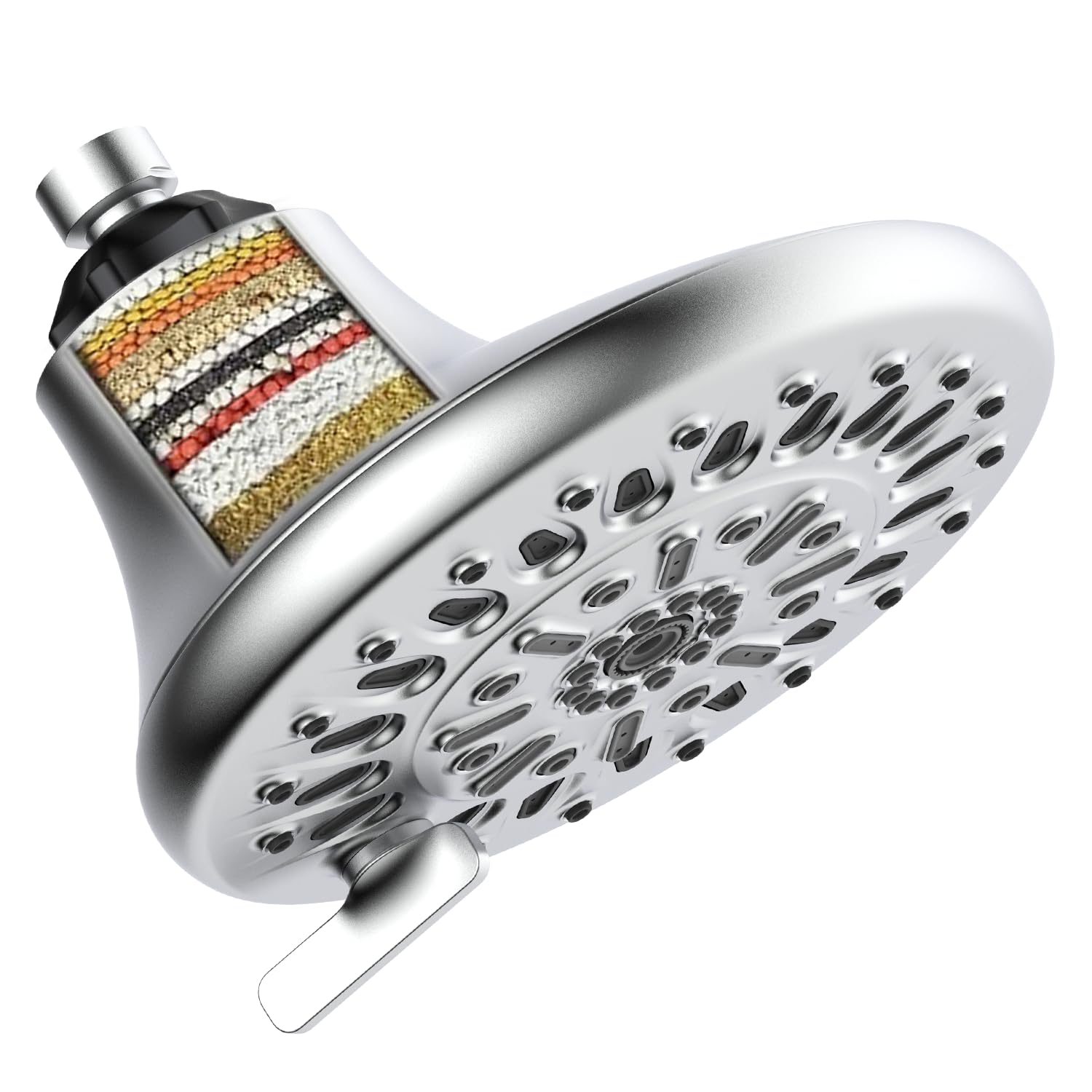 MermoGuiny Filtered Shower Head, 7 Settings High Pressure Shower Head with Filter for Removing Chlorine and Heavy Metals, 7 Inches Fixed Shower Head Chrome with Solid Brass Ball Joint
