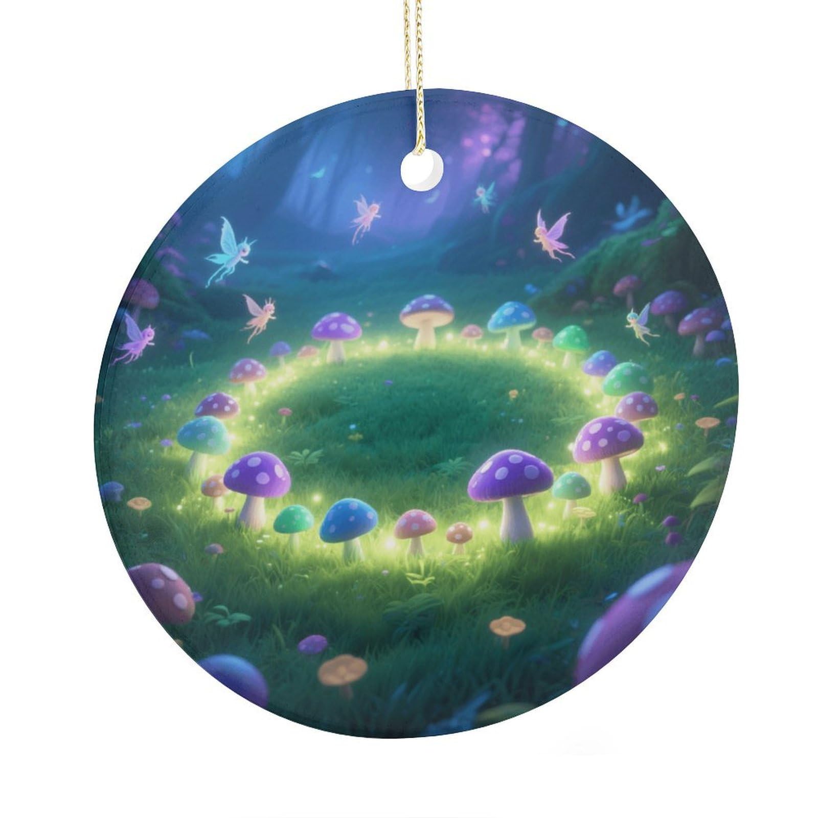 Fekiloot Style Mysterious Grassland Christmas Ornaments 2.9 Inch Round Ceramic Ornament Keepsake Thank You Gifts For Office, Room, Home - Holiday Present Ideas