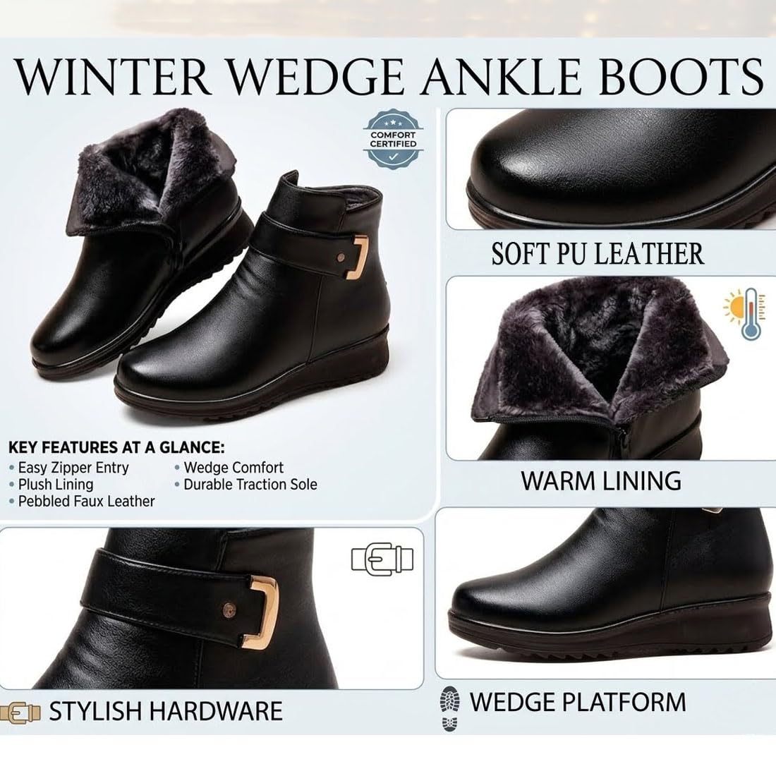 Botas ortopédicas de lana de piel auténtica con hebilla de metal para mujer