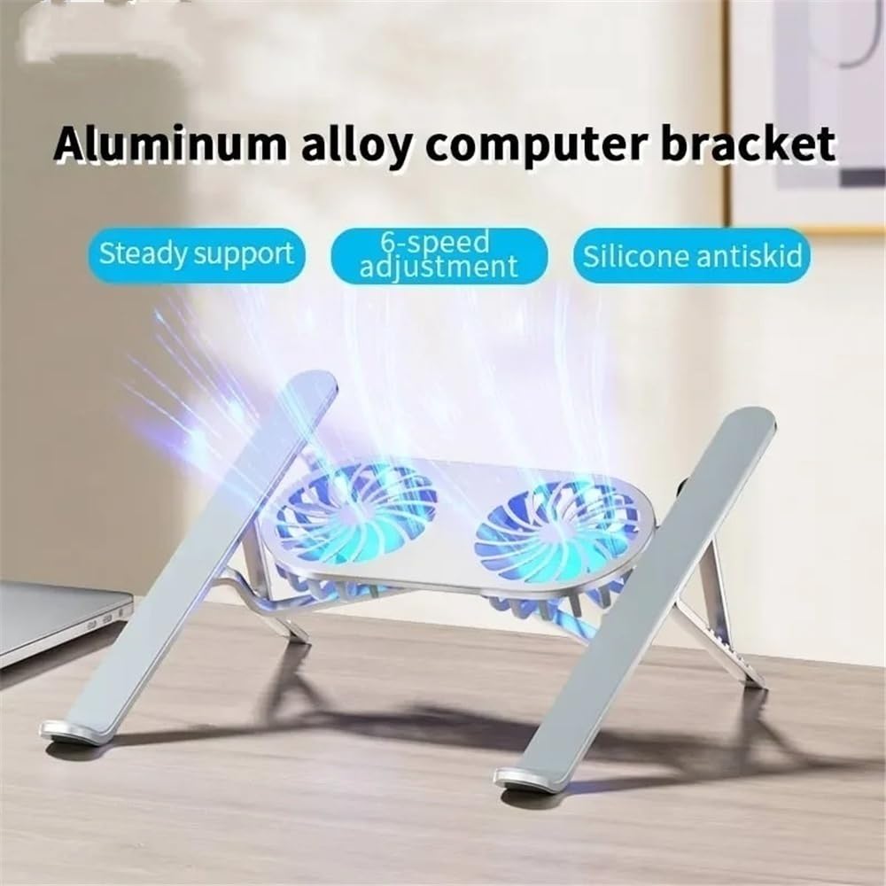Podstawka pod laptopa, Laptop Cooler Base Stand Dual Fan Foldable Laptop Cooling Pad Aluminum Portable Bracket(Gray)