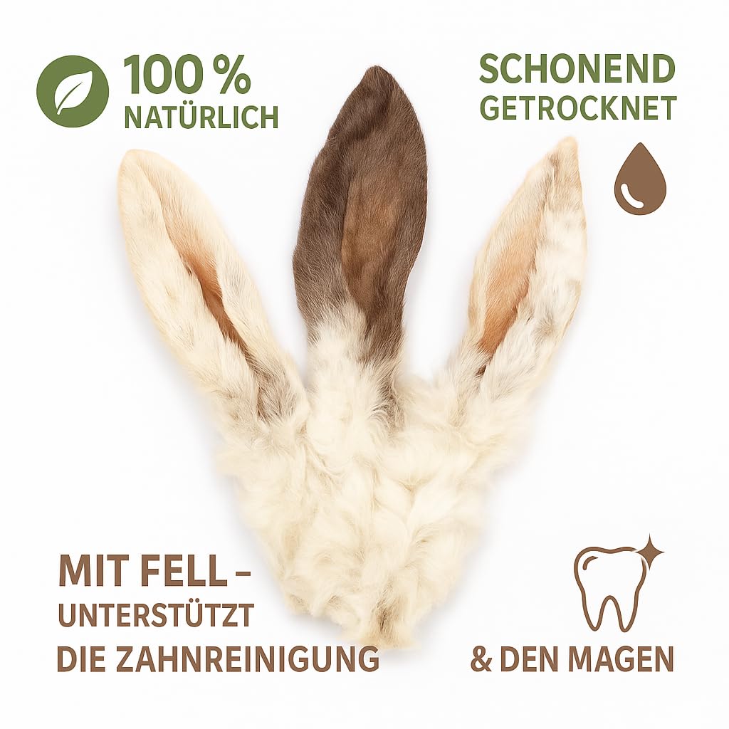1 Kg ca. 80 Stück Kaninchenohren mit Fell fettarm Barf wie Schweineohren Rinderohren Kausnack Kauartikel