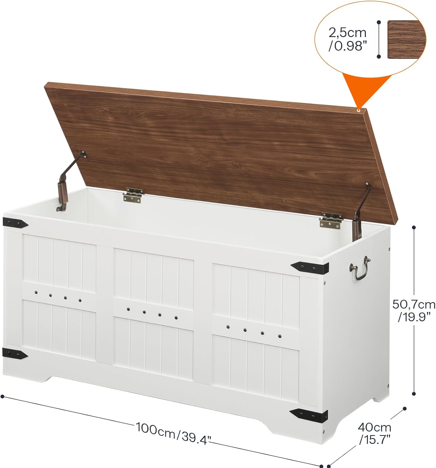 HOOBRO Toy Box, Storage Bench with Safety Hinges, Wooden Toy Chest, 39.4" Farmhouse Storage Chest, for Entryway, Bedroom, Living Room, White and Walnut WH507CW01