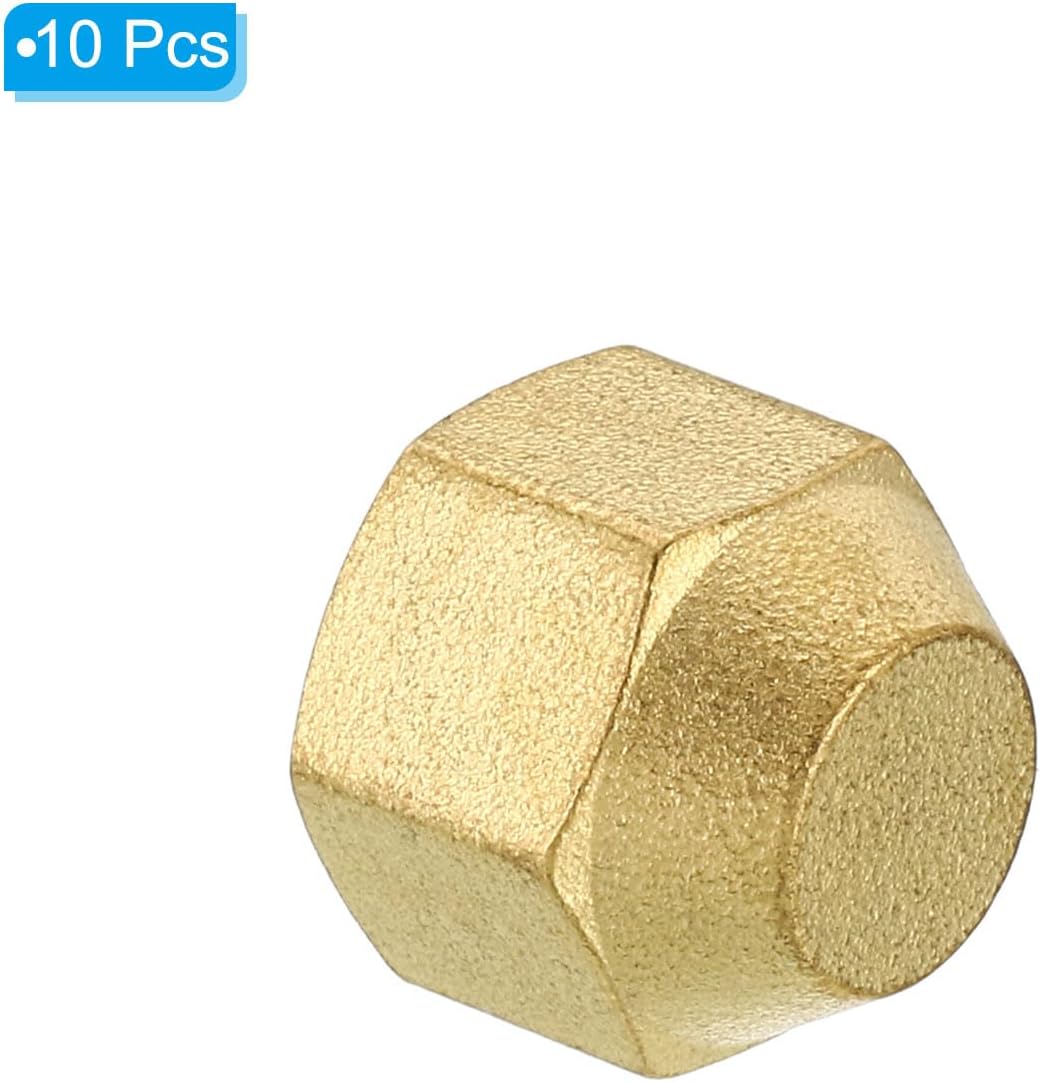 PATIKIL 1/4" Brass Flare Cap, 7/16-20UNF Female Thread 10Pcs SAE Flare Fitting 45 Degree Hex Pipe Fittings for Air Conditioner Refrigeration