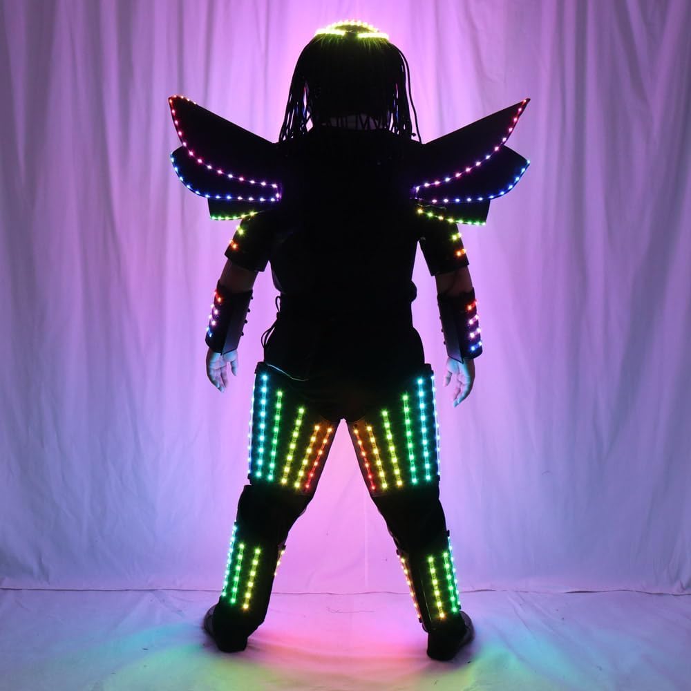 Earthradius Pixels - Traje de robot con luces LED, cambio de color, espectáculo de escenario, fiesta, actuación, casco