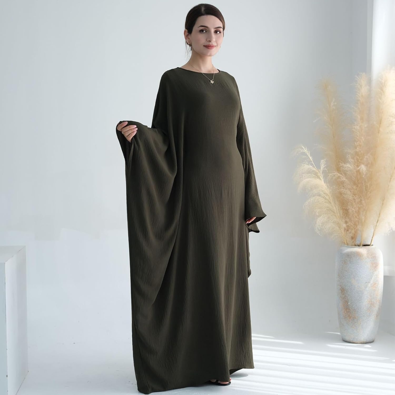 Women Muslim Abaya Dress 1Piece Bat Sleeve Islamic Maxi Robe Fashion Jilbab for Women Eid Kaftan Muslim Robe - Image 6