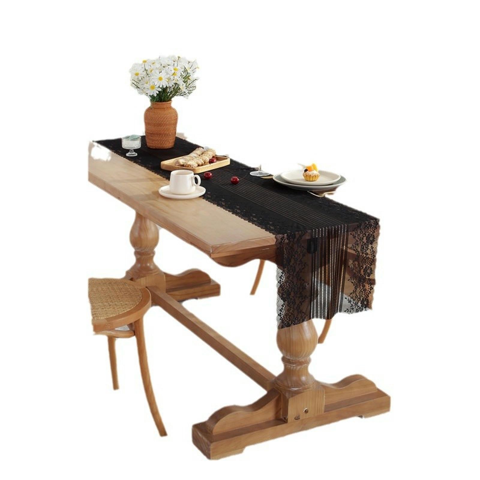 Tovaglie Decorazione di Nozze Runner da Tavola in Pizzo Romantico Francese Bianco E Nero-bianco-300 Cm Lunghezza