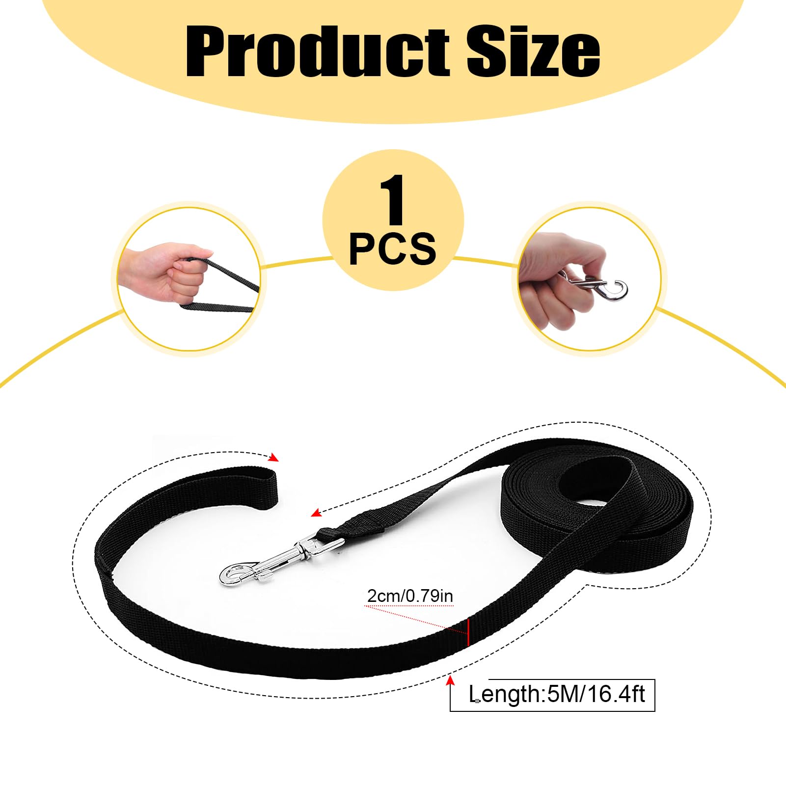 Longe pour Chien 5m, Laisse pour Chien, Laisse Imperméable avec Dragonne Et Mousqueton À 360°, pour L'entraînement pour Chiens De Petite, Moyenne Et Grande Taille (Noir)