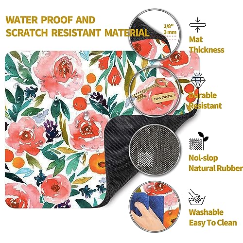 Hokafenle Square Mouse Pad, Smooth Premium-Textured Mouse Mat Thick, Computer Mousepad For Wireless Mouse, Non-Slip Base(9.5 X 7.9 Inch, Watercolor Rose Floral) #TOP1
