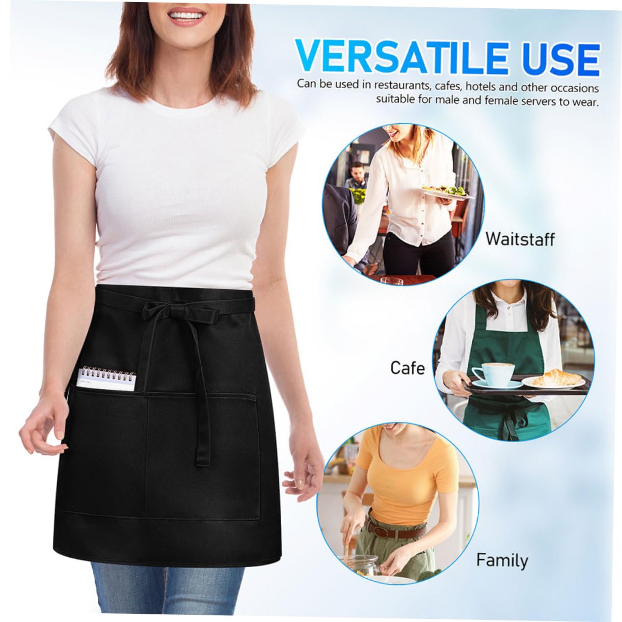 ULTECHNOVO 5pezzi Grembiule Corto da Cameriere con Tasche Multiple Stile Mezza Vita per Personale di Ristorante Facile da Pulire e Adatto Uomini e Donne