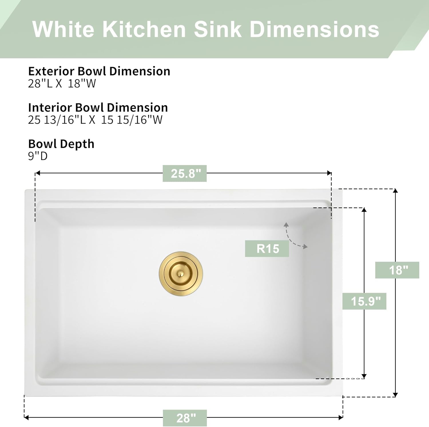 White Undermount Kitchen Sink 28 X 18 inch,Granite Composite Kitchen Sink Undermount/Drop In,Large Single Bowl Workstation Kitchen Sinks (White, 28" X 18")