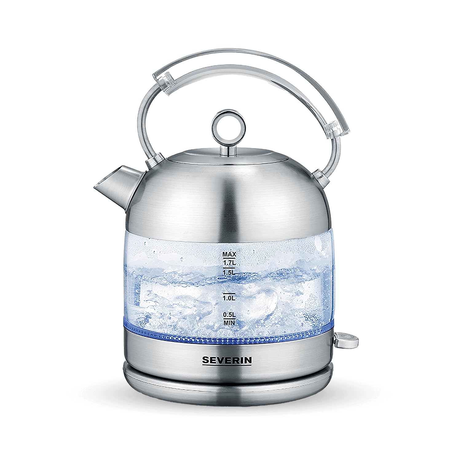 SEVERIN Retro glass kettle, XXL filling volume of 1.7 L, powerful and compact kettle in high-quality retro design, electric kettle, glass/brushed stainless steel, WK 3459-image-7