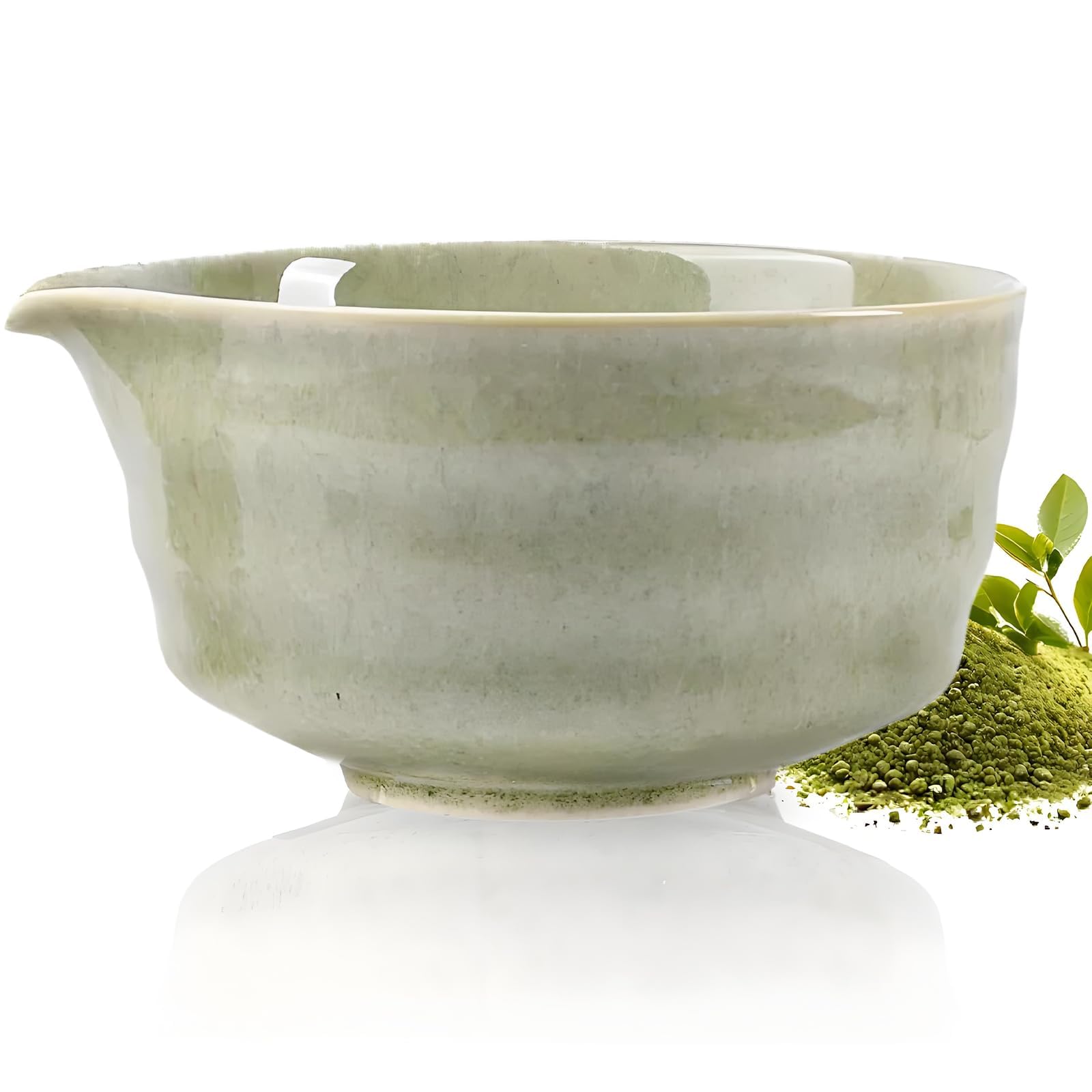 Matcha Bowl, Traditional Japanese Ceramic Chawan for Tea Ceremony, Handcrafted Wave Design for Home and Office Use, Green Color-image-19