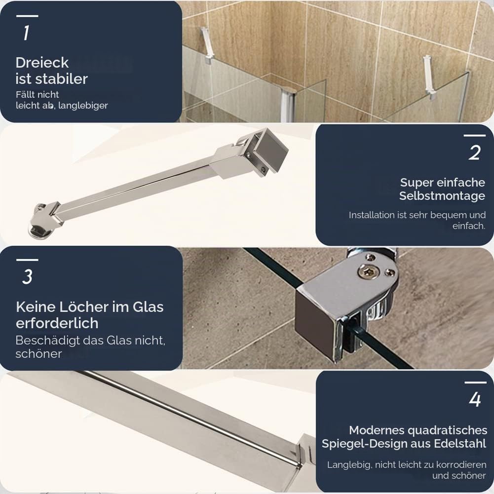 80 cm Edelstahl rahmenlose Dusche Tür Feste seitenwandplatte wall-to-glass Unterstützung Bar für 6mm 8mm 10mm Dick Glas von m-home