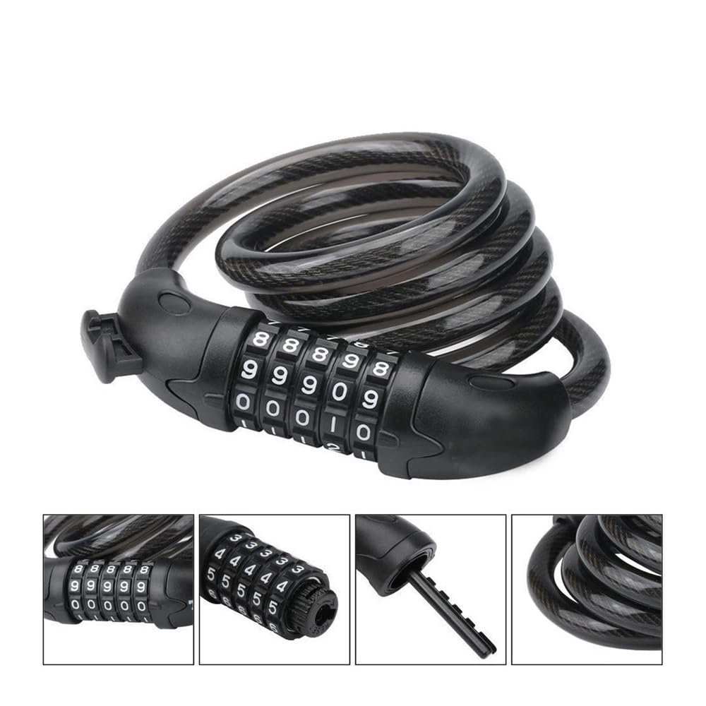 Lucchetto per bicicletta, Lucchetto for bicicletta con catena in acciaio password nera a 5 cifre
