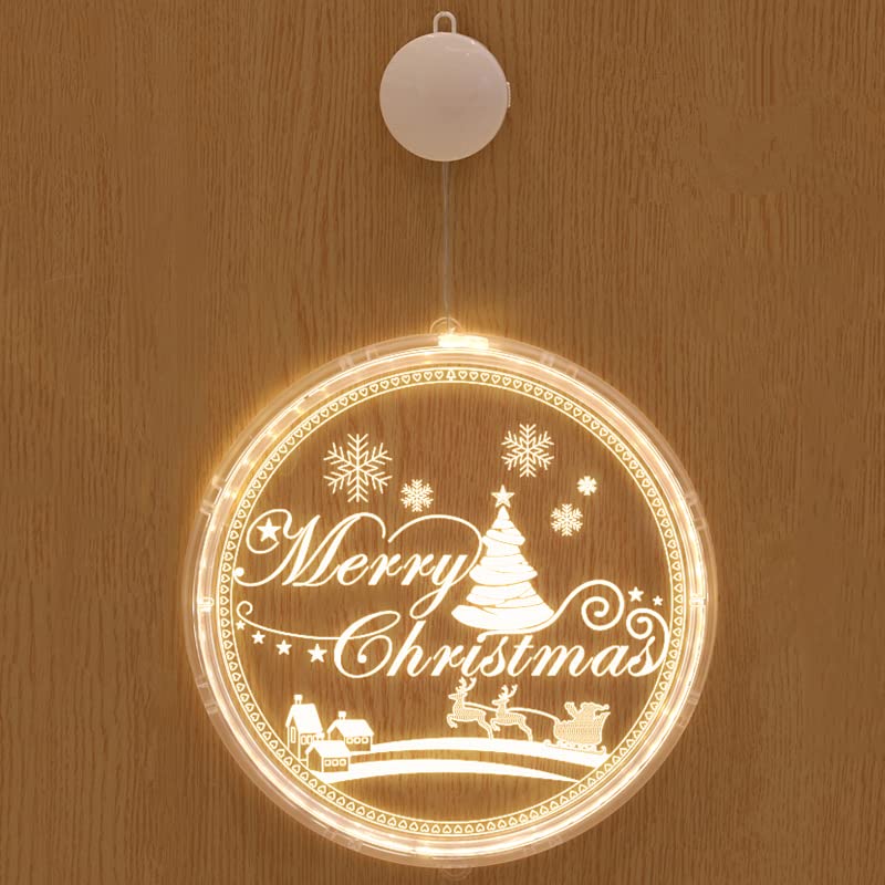 YISSDA Christmas Hanging Windows Lights, String Lights LED Decorative Novelty 3D Lights, for Indoor Wall Door Bedroom Pathway Walkway Patio Decorations, with Suction Cup, 12V Battery Operated, 1Pack