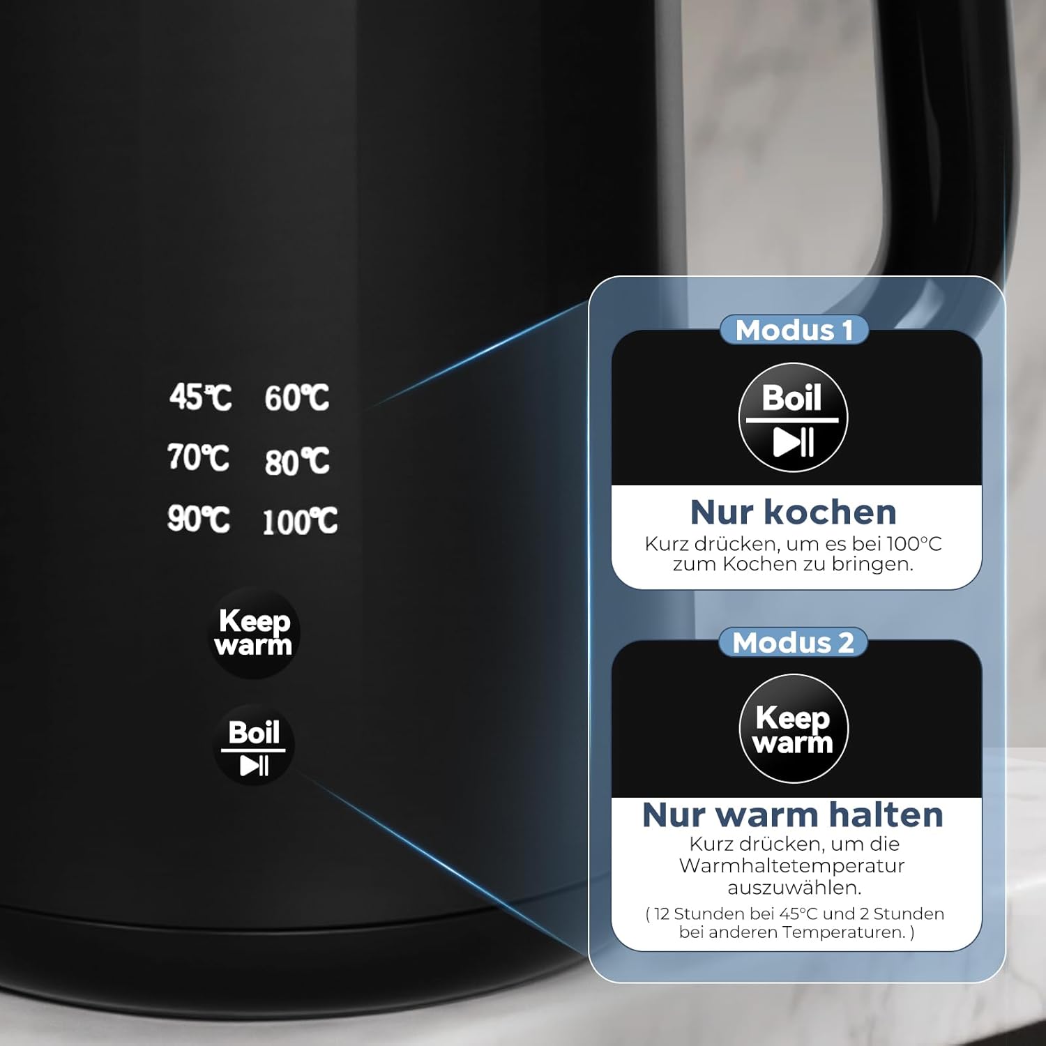 Bear vízforraló digitális kijelzője és vezérlőgombjai