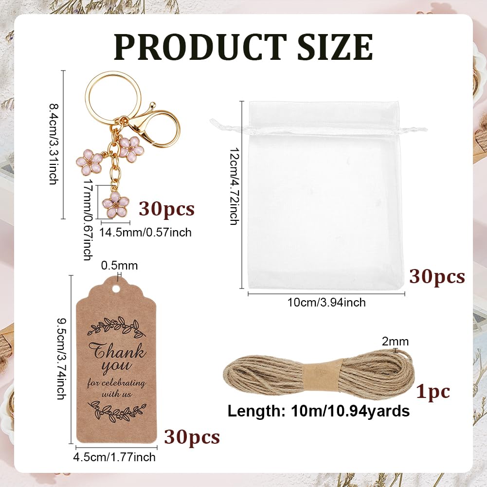 PH PandaHall Set di 30 portachiavi a forma di fiore rosa, con etichette di ringraziamento e cordino di iuta, per Natale, compleanno, matrimonio, souvenir, feste, regali