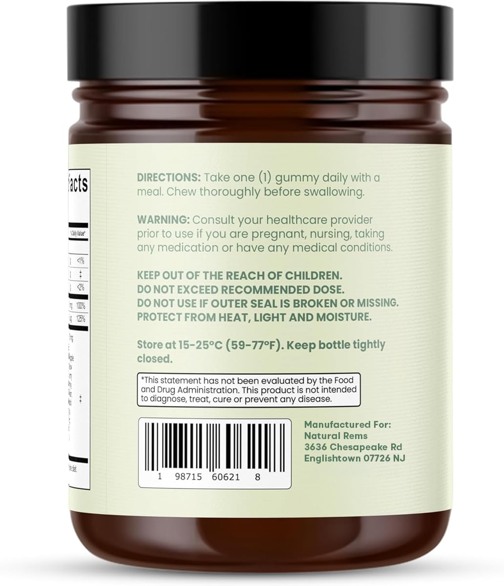 Natural Rems Sea Moss Gummies 16-in-1 - Ashwagandha Black Seed Oil Bladder Wrack Turmeric Vitamin C & D3 with Manuka Burdock Root Dandelion Yellow Dock Elderberry Apple Cider Vinegar (Green Apple) — Amazon image 8