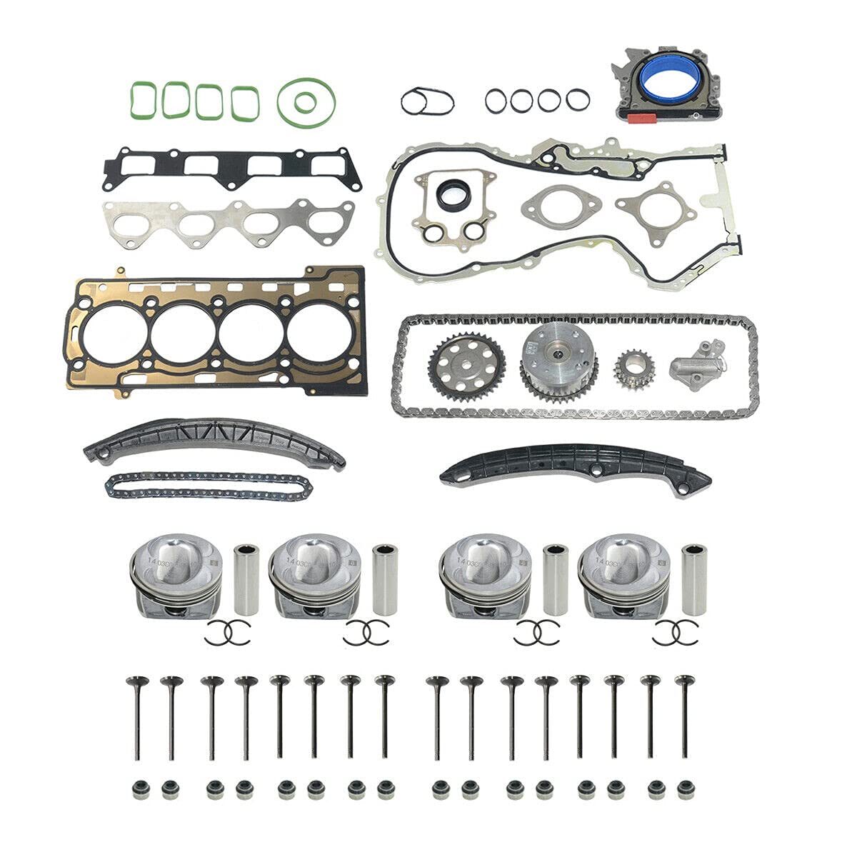 Kit de reparación de motor Pistones STD + Kit de cadena de distribución + Recambio de juntas de culata para A1 A3 1.4 1.6 TSI TFSI FSI Motor: BMY CAV CAVA CTH CTHA