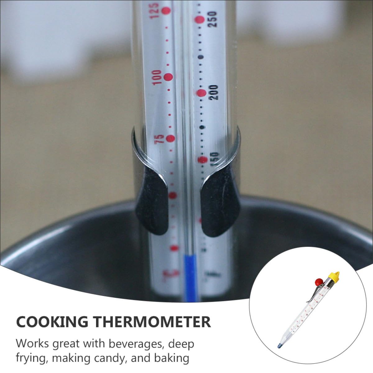 Termometro in Vetro Temperato e Acciaio Inox da Cucina per Caramelle Clip Resistente a Alte Temperature Colore Casuale per Cottura Dolci e Bevande