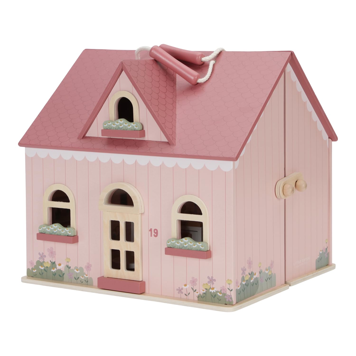 Little Dutch Casa de muñecas de madera portátil y plegable con muchos accesorios y figuras de juego, muebles rosa