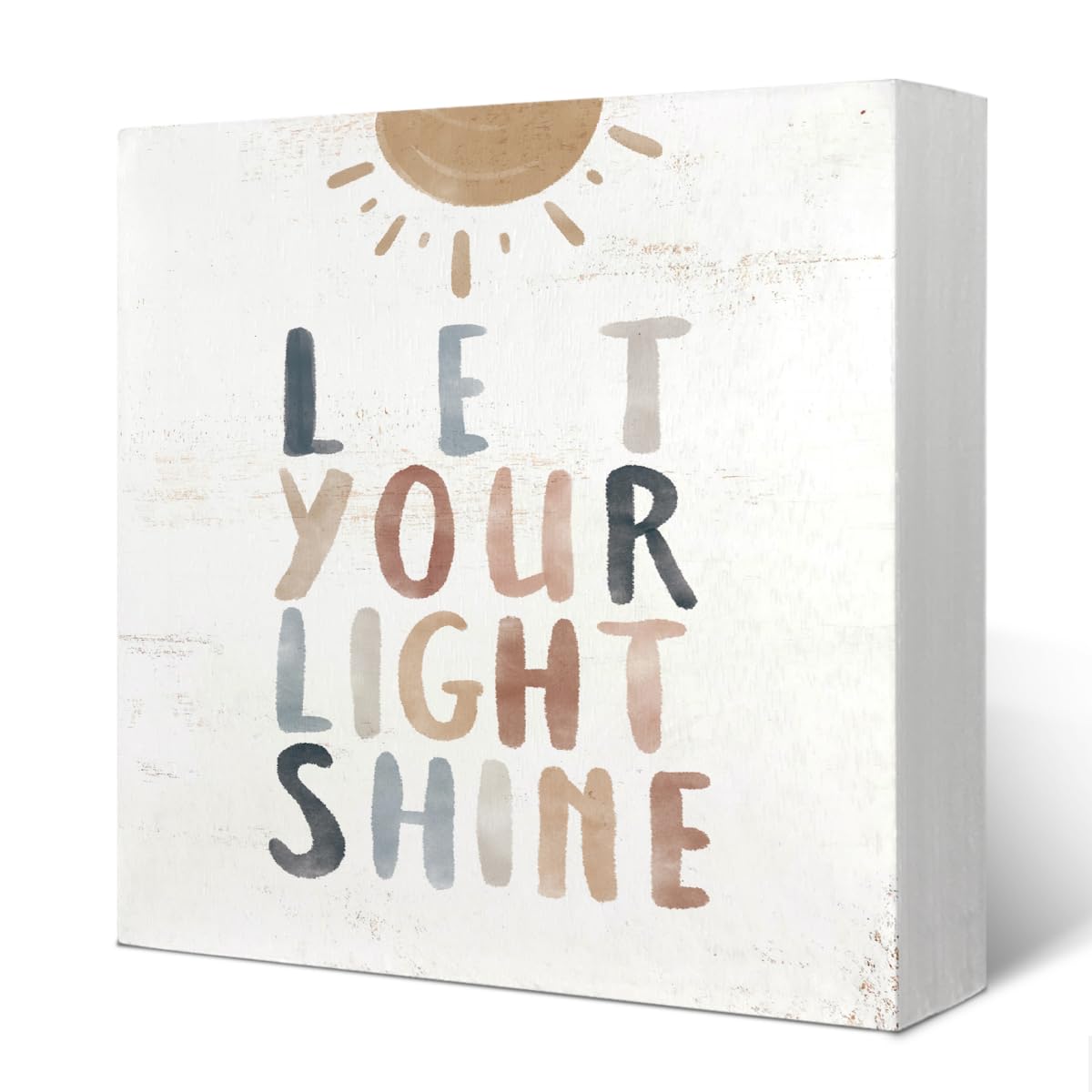 Boho Neutral Baby Girl Boy Nursery Decor - Let Your Light Shine Inspirational Christian Wood Box Sign Desk Decor, Toddler Boy Girl Room Decor, Christian Desk Decor, Bible Verse Decor, 5x5