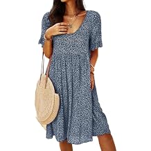 DMOYALA Ditsy Floral Dress for Women Casual Short Sleeve Scoop Neck Mini Dress Baggy Flowy Summer Beach Sundresses