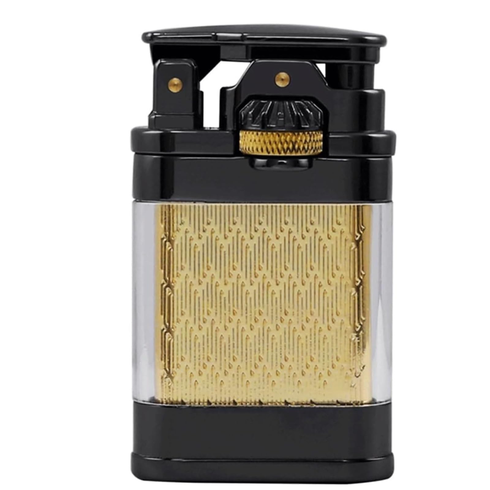Encendedor de combustible recargable con cuerpo transparente y brazo de metal antiguo
